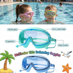 Kids Swimming Goggles Big Frame HD View Anti-fog Waterproof Children's Swim Goggles Boys and Girls Multi-color to Choose