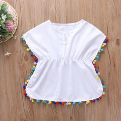 0-5Y Baby Girls Swimwear Cover-up 2026 Summer Leopard Tassel Kids Beach Dress Poncho Swimsuits Bikini Cover Ups Toddler Sundress