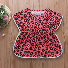 0-5Y Baby Girls Swimwear Cover-up 2026 Summer Leopard Tassel Kids Beach Dress Poncho Swimsuits Bikini Cover Ups Toddler Sundress