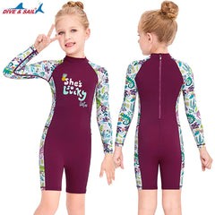 One Pieces Swimsuit Rash Guard Swimwear Long Sleeve Sunsuit for Kids 3-10Y Sun UV Protection