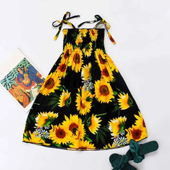 Summer Girls Floral Dress Sling Ruffles Bohemian Beach Princess Dresses for Girl Clothing 2 6 8 12 Years With Necklace Gift