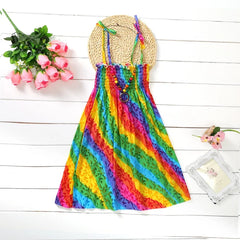 Summer Girls Floral Dress Sling Ruffles Bohemian Beach Princess Dresses for Girl Clothing 2 6 8 12 Years With Necklace Gift