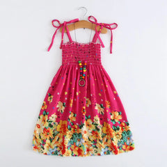 Summer Girls Floral Dress Sling Ruffles Bohemian Beach Princess Dresses for Girl Clothing 2 6 8 12 Years With Necklace Gift