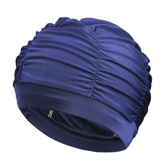 New Solid Color Long Hair Women Men Swim Pool Seaside Water Sports Elastic Pleated Nylon Fabric Bathing Swimming Caps Hat Turban