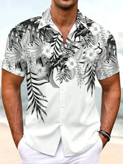 Summer Men's Lapel Shirt Tropical Simple Floral Print Hawaiian Style Street Trend Casual Single-breasted Short-sleeved Shirt