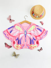 Kids Girls Butterfly Print Sunscreen Shirt Mesh Clothing for Beach Swimming Children's Swimwear Cover-Up Outerwear Single Piece