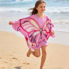 Kids Girls Butterfly Print Sunscreen Shirt Mesh Clothing for Beach Swimming Children's Swimwear Cover-Up Outerwear Single Piece