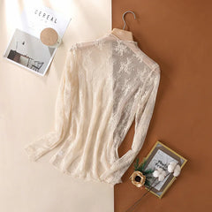 Sexy Women Mesh T-Shirts Transparent Lace Blouse Long Sleeve See Through Tops For Women Bottoming Shirt Sheer Tees Body Crop Top