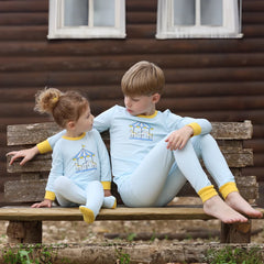 Summer Family Matching Set Long Sleeve Pajamas Brother and Sister Matching Pink and Blue Carousel Soft Print Sibling Clothes