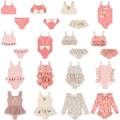 2026 KS Baby Girls Swimming Suit Wear Kids Clothes Girls Holiday Swimwears Bikini One Piece Cap Sister Brother Matching 18M-9Y
