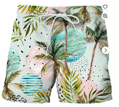 Adult and Children's Hawaiian-style Palm Tree Shorts, Dopamine Color-block 3D Print with Retro Gradient Sunset