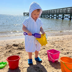 1-6Y Kids Swimwear Cover-ups Striped Zip Up Short Sleeve Hooded Robe Shawl for Beach Pool for Boys Girls Swimsuits