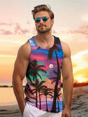 Tropical Plant Palm 3D Graphic Men's Sleeveless Hawaii Vacation Outdoor Casual Tank Tops Summer Travel Street Loose Men Clothing