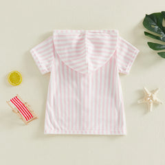 0-5Y Girls Swimwear Cover-ups Short Sleeve Zip Up Hooded Striped Bathing Suit Cover Up for Kids Pool Beach Robe 2026 New