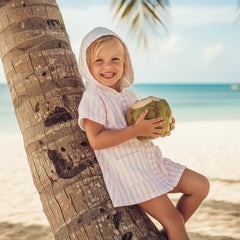 0-5Y Girls Swimwear Cover-ups Short Sleeve Zip Up Hooded Striped Bathing Suit Cover Up for Kids Pool Beach Robe 2026 New