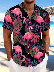 Summer Men's Vocation Lapel Camisa Oversized Hawaiian Shirts Flamingo 3d Print Fashion Men Women Beach Short Sleeve Blouse Boy