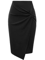 Women Wear to Work Pencil Skirts for Women Elastic High Waist Wrap Twist Front Knee Length Bodycon Skirt