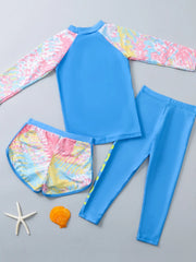 Korean Style Children's Swimming Suit Separate Quick Dry Sun Protection Baby Girl Boy Swimming Costume Set for Toddlers And Kids