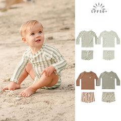 Australian Children Boutique Shorty Sunsuit UPF 50+ UV Stripe 2 Pieces Swimwear Set Toddler Boys Rash Guards