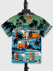 Summer Kids Hawaiian Shirt with Car Element Print Fashion Short Sleeve Casual Shirt Suitable for Leisure Activities And Vacation