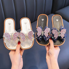 2026 Children's Summer Butterfly Knot Beach Sandals Plastic Slip-On Home Slippers Anti-Slip Beachwear Girls Flip Flops
