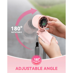 Portable Handheld Turbo Fan, 5000mAh Battery Operated, Up To 12 Working Hours, 5 Gear Wind, LED Display, 180-Degree Foldable, 3-In-1 Hand Fan, Rechargeable Stylish Fan With Air-Turbo-Tech Cooling For Outdoor Activities, Trave