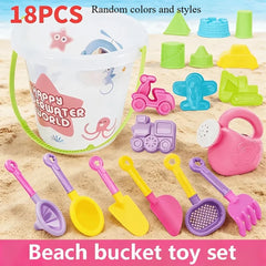 18pcs Beach Toy Set, Children Folding Bucket Summer Sand Pool Beach Game Set, Great Holiday Outdoor Play Tools For Girls Gift