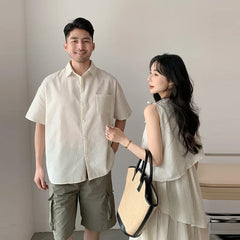 French Style Parent-child Matching Outfits Holiday Family Look Striped Button Shirt Ruffles Dress Cotton Soft Clothing Set Beach