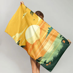 Watercolor Palm Tree Geometric Beach Towel Soft Microfiber Quick Dry Absorbent Towel For Beach Pool Vacation