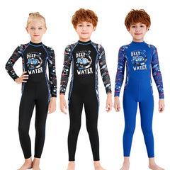 Girl Boy Swimwear Zipper One Piece Suit Kids Sunscreen Quick Drying Long Swimsuit Beachwear Bathing Suit(Including Swimming Cap)