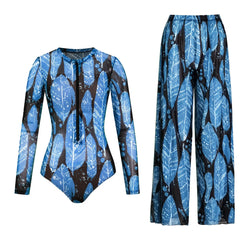 Women's Long Sleeve Swimwear Sunscreen One Piece Swimsuit High Elastic Thickened Mesh Loose Pants SPF35+ New Fitness Beachwear