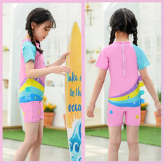 Girls Swimsuits One-Piece Bathing Suits with Hat Summer Beach Water Sport Short Swimsuit with Cartoon Pattern for 2-13 Years Old