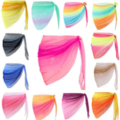 Chiffon Material Beach Dress Short Length Sheer Fabric Sarongs Breathable Quick-Dry Gradient Color Bikini Wrap
