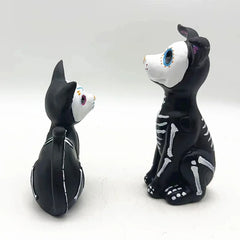 Day of The Dead Dog and Cat Figurine Halloween Statue Sugar Skulls Animal Statue Resin Crafts Home Desk Decorations