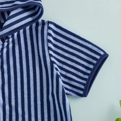 Summer Baby Swim Cover Up Bathing Suit Kids Hooded Towel Infant Boys Girls Short Sleeve Stripes Print Bathing Suit Coverup