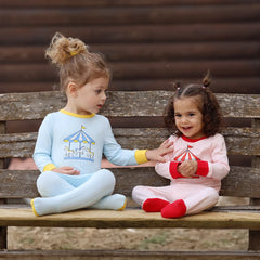 Summer Family Matching Set Long Sleeve Pajamas Brother and Sister Matching Pink and Blue Carousel Soft Print Sibling Clothes