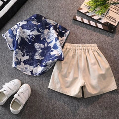 Retro Floral Print Boy's Short Sleeve Shirt Kids Summer Clothing Trendy Stylish Beach Vacation Top for Children Ages 3-10