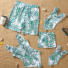 New Family Matching Outfits Leaf Printed Matching Swimsuit Family Look Floral Full Print Multi-color One-piece Matching Swimwear