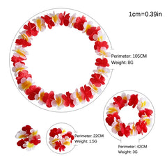4Pcs/set Hawaiian Artificial Flowers Leis Necklace Garland Headband Wedding Birthday Beach Tropical Party Decoration