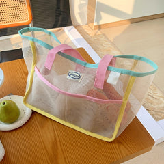 Ladies Summer Transparent Mesh Breathable Handbag Outdoor Beach Shower Handbag Large Capacity Beach Bags Portable Swimming Tote