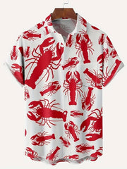 Cartoon Lobster Hawaiian Shirt Men Women Clothing Seafood Shirt Summer Holiday Shirt Short Sleeve Button Down Crawfish Shirts