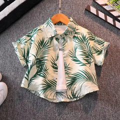 Children's Short-Sleeved Shirt Summer Beach Seaside Boys Flower Shirt Baby Summer Top Boys Shorts Set