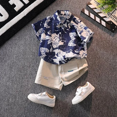 Retro Floral Print Boy's Short Sleeve Shirt Kids Summer Clothing Trendy Stylish Beach Vacation Top for Children Ages 3-10