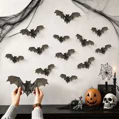 12pcs/pack Halloween Simulated Bat Wall Stickers PVC Waterproof Double Sided Print Bat Decals Home Window Door Wall Decor Party