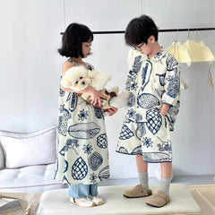 22386-1 Brother Sister Clothes Boy's Summer Suit Girl's Dress Or Casual Short-sleeved Shirt+Shorts Two-piece Suit