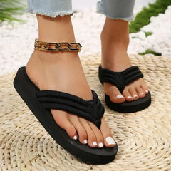 Fashion Women Flip Flop Thick Heel Slippers Flat Sandals Beach Summer Clip Toe Herringbone Slippers Zapatillas De Mujer