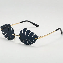 Trendy Tropical Leaf Sunglasses Unisex Rimless Green Monstera Sun Glasses Novelty Plant Shaped Eyewear for Beach Summer Carnival