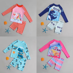 Boys Girls Cartoon Cute Swimwear Spring Summer Beach Clothing Set Sun Protection Long Sleeve Swimming Suits Kids Bathing Suit