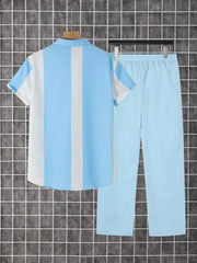 2-Piece Printed Men's Summer Short-Sleeved Button-Down Shirt and Pants Set