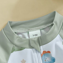 Toddler Boys Rash Guard Swimsuit Children Sportswear Dinner/Crab Print Long Sleeve Zip Bathing Suit with Swim Cap